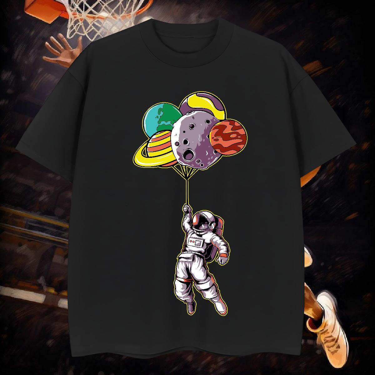 T-Shirts for Men 100% Cotton 230g universe Casual Beach Crew Neck Cartoon Print Tshirt for Man Woman Designer Cool Design Top Tees