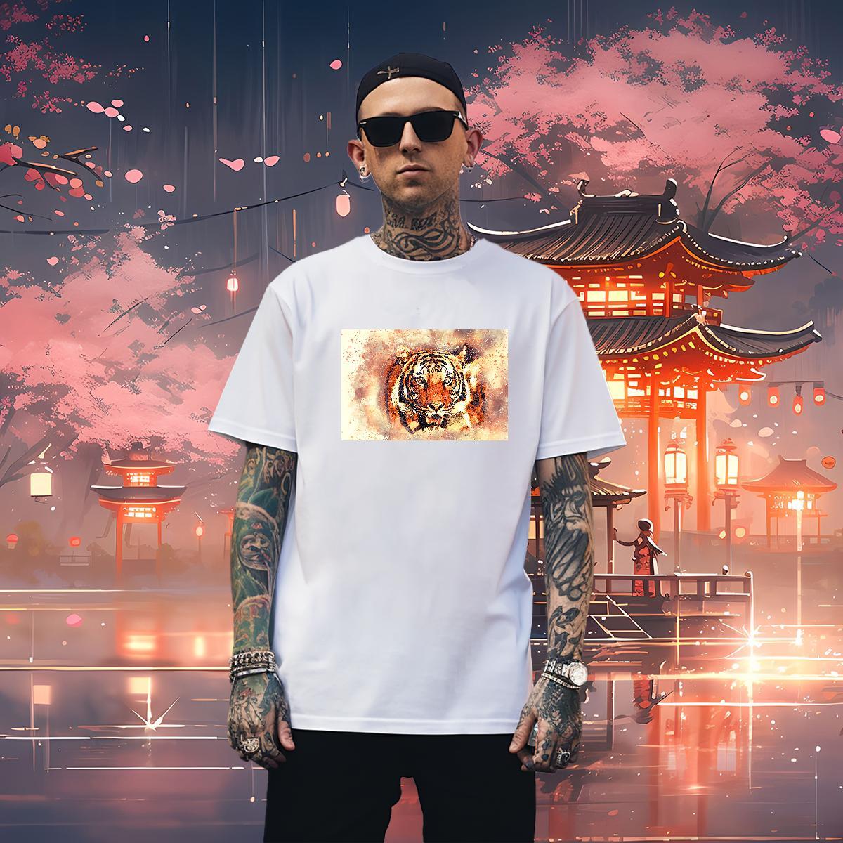 Wholesale Men Clothes T-Shirt 100% Cotton 230g tiger Mens T Shirts Casual Beach Breathable Short Sleeve Customized Fashion Casual Tops Tees