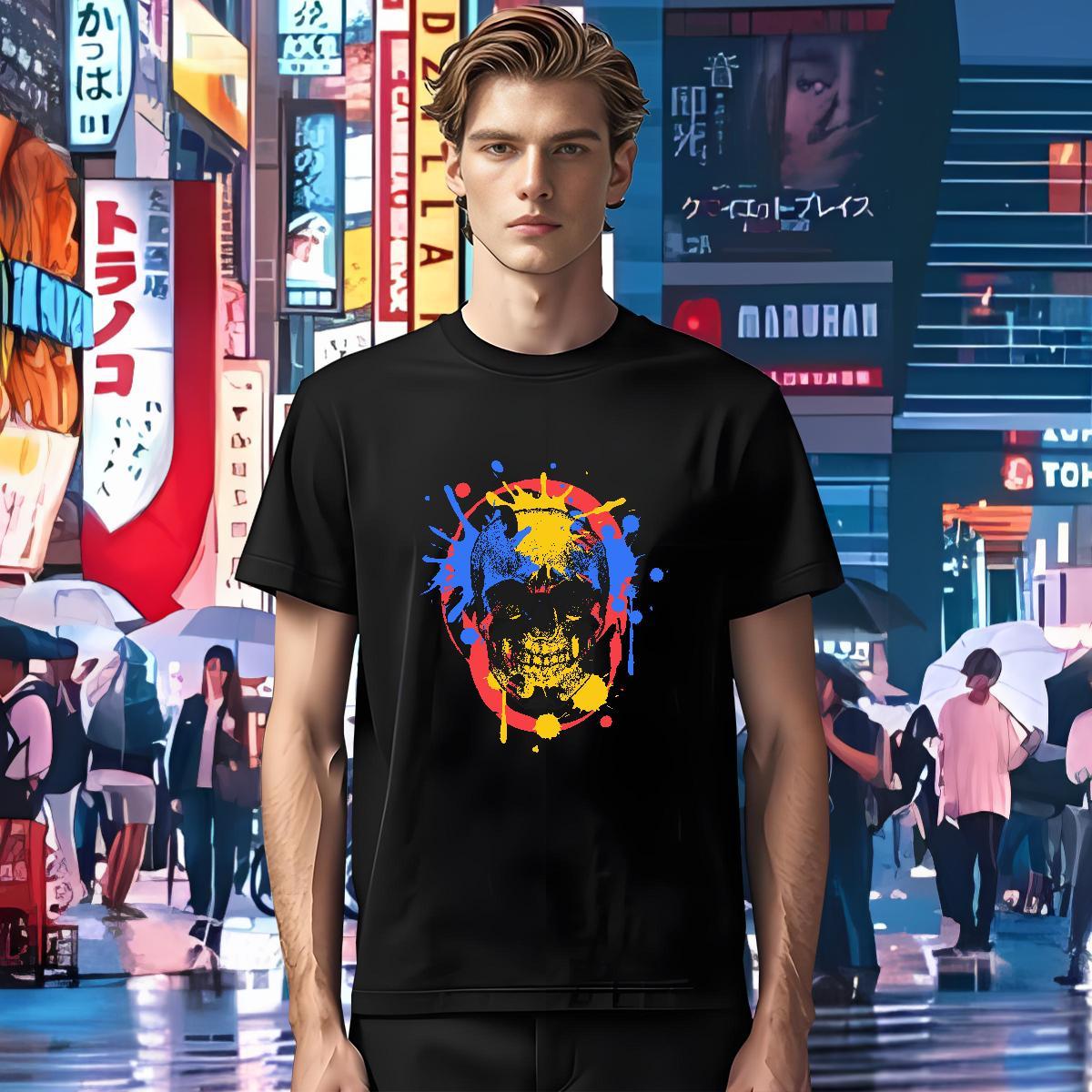 Fashion Design T shirt skull Clothes 230g Cotton Daily Outfit Brand Oversized 3XL 4XL O Neck Short Sleeves Men Clothes T-Shirt