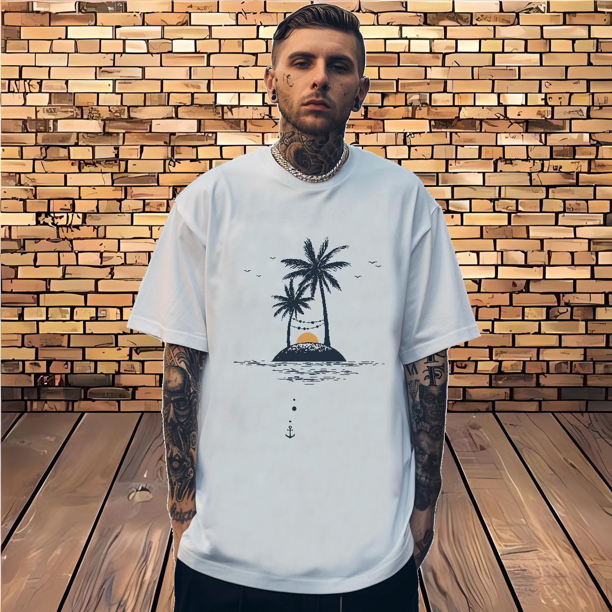 New Arrival T-Shirts 230g Cotton tree Sports Casual Tees Crew Neck Breathable Soft Men Clothes T-Shirt White Plus Size