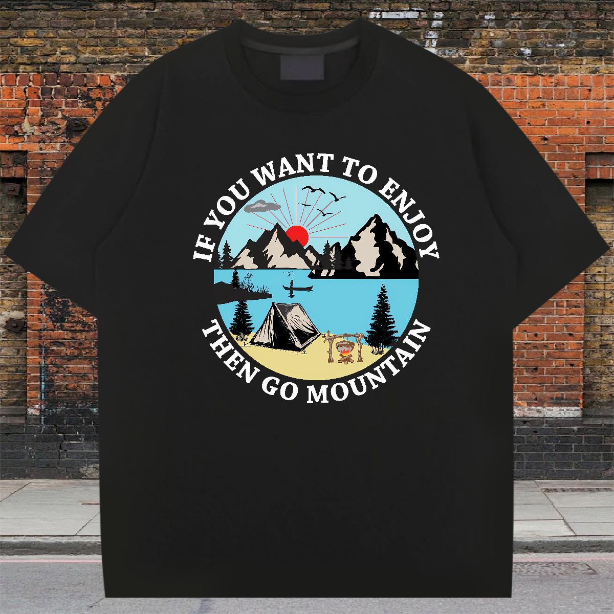 TOP Quality Men Tshirts 230g 100% Cotton Spring Summer mountains Custom Printed Breathable Casual New T-Shirts for Men Clothes