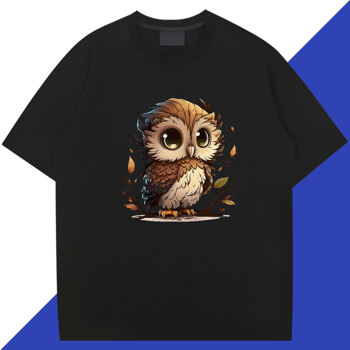 Casual New T-Shirts for Men 230g Cotton Owl Spring Summer Tops Tees Breathable Crew Neck Wholesale Men Tees Black Oversized