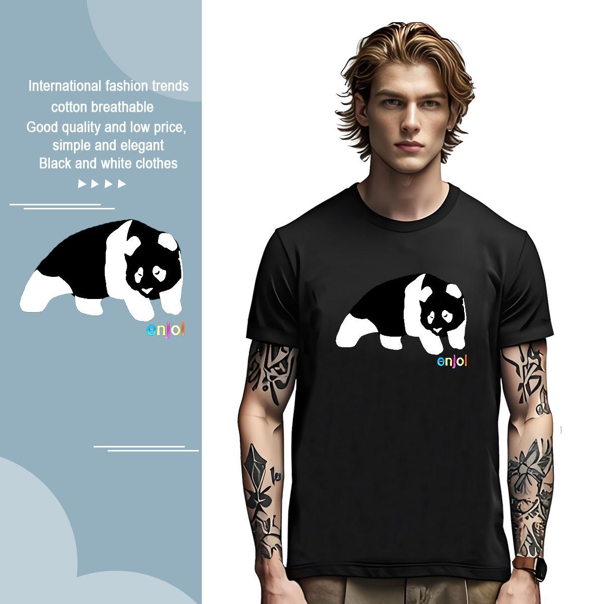 T Shirts Men 100% Cotton 230g cat Hip Hop Breathable Crew Neck Cartoon Print Mens Tshirts Fashion Design Loose Fit Clothes