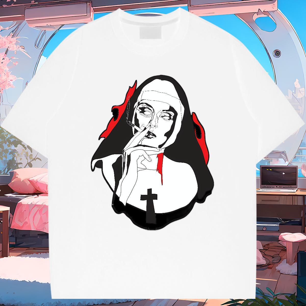 T shirt 230g Cotton nun Daily Wear Round Neck Short Sleeve Floral Print Men Clothes T-Shirt Fashion Casual Unisex Tops Shirt