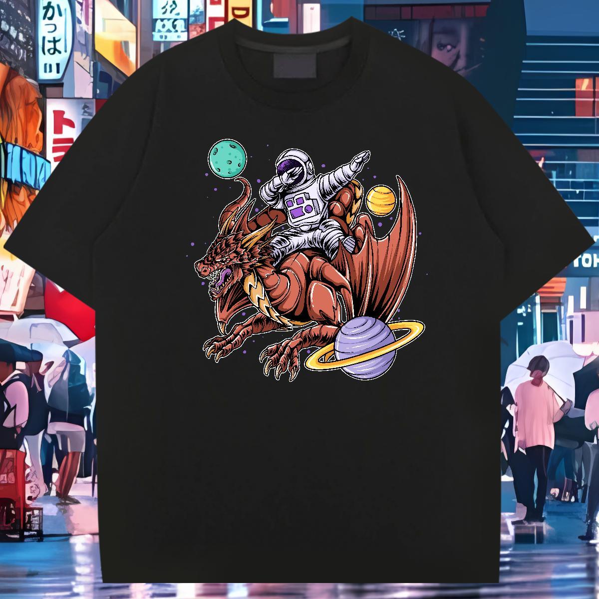 T shirt 230g Cotton cosmonaut Street Casual O-Neck Short Sleeve DIY Logo Oversized Men Tshirts Casual New Loose Fit Tops