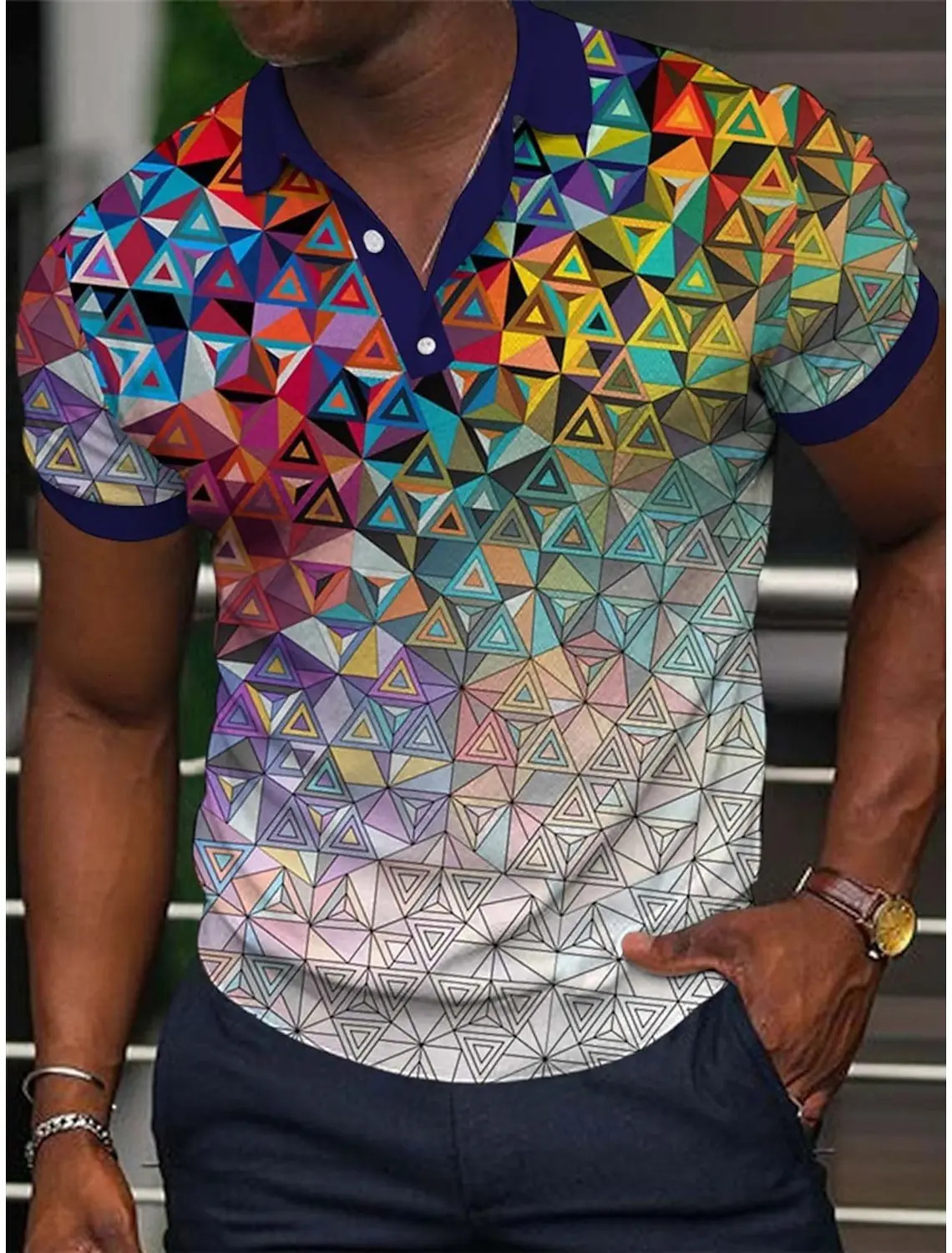 Mens Polo Shirt Golf Shirt Optical Illusion Graphic Print Geometry TurndownOutdoor Street Short Sleeves Button-Down Print Polos 240806
