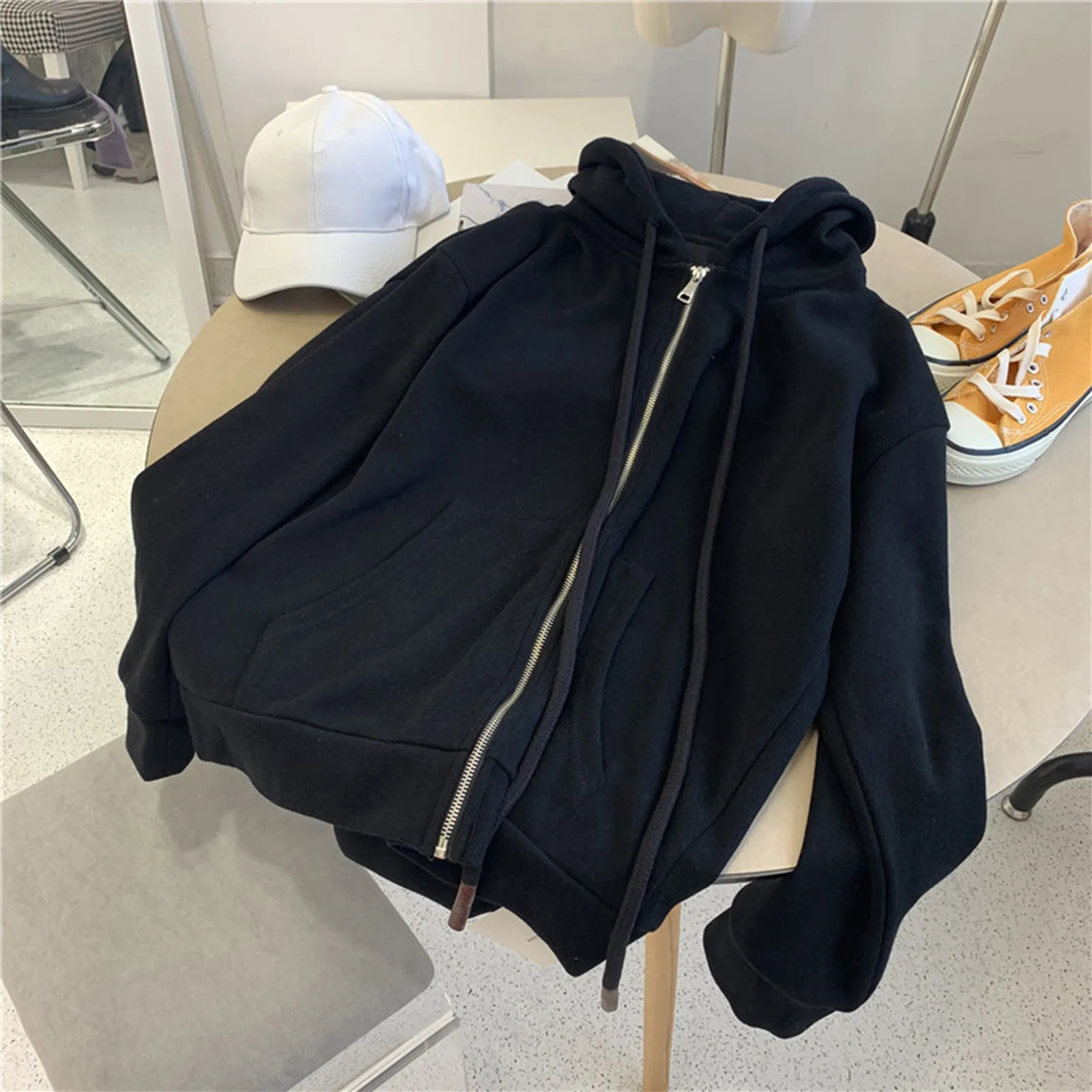 Y2k Zip Up Hoodies Long Sleeve Purple Oversized Jackets Hoodie Drawstring Harajuku Black Grunge Loose Sweatshirt 240812
