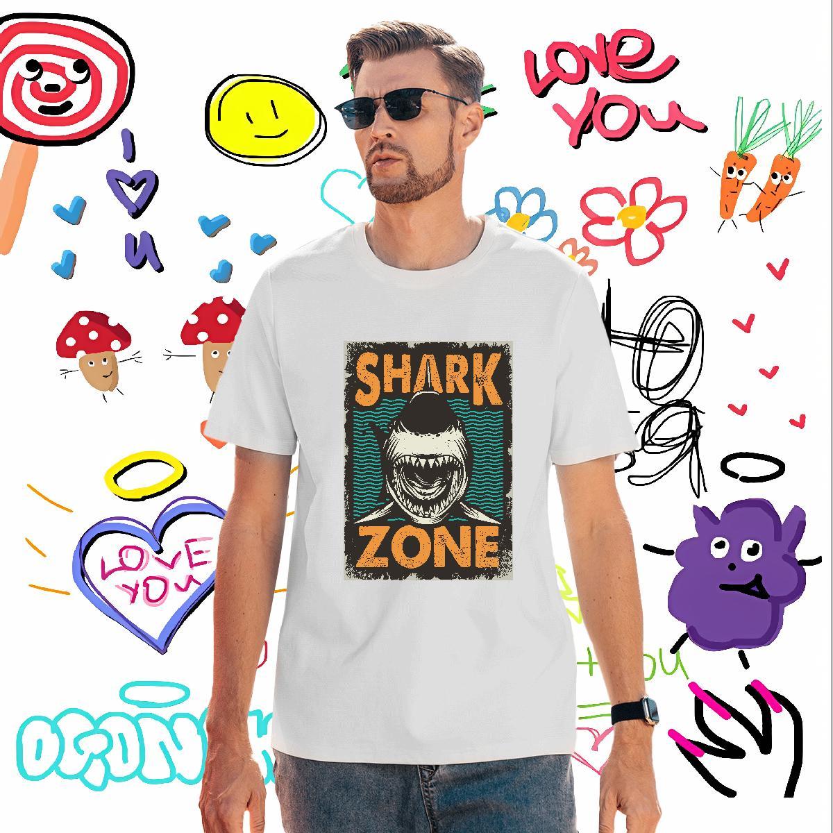 Popular Men Tshirts 230g Cotton fish Men T Shirts Beach Breathable Short Sleeve Black White Stylist Tee Shirt