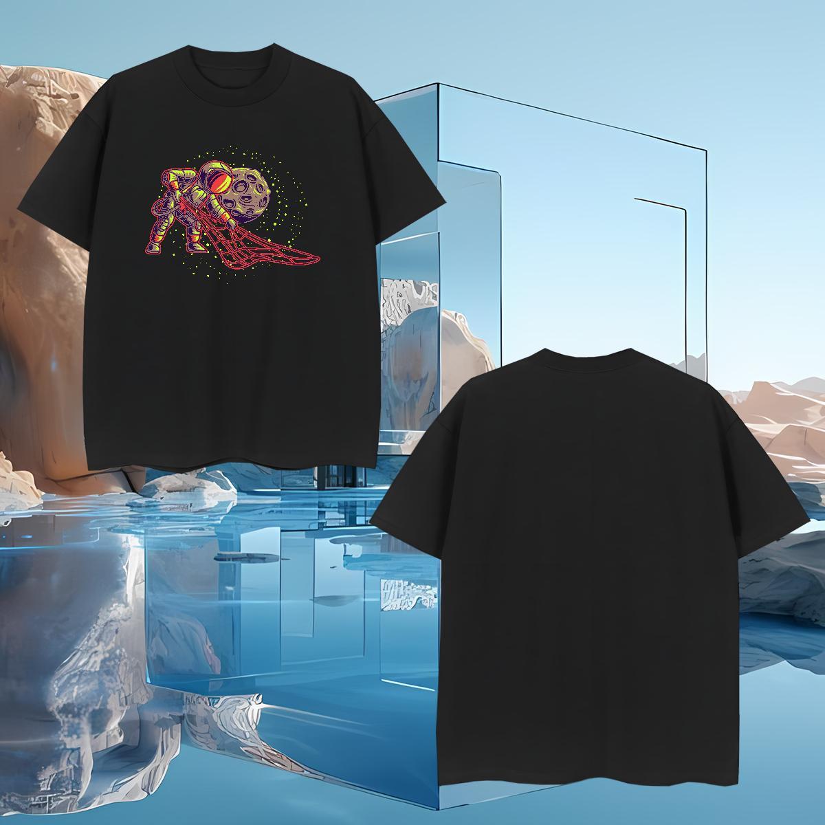 T-Shirts 230g 100% Cotton cosmonaut Sport Pure Cotton White Plus Size Couples T Shirts Fashion Casual Unisex Tshirts