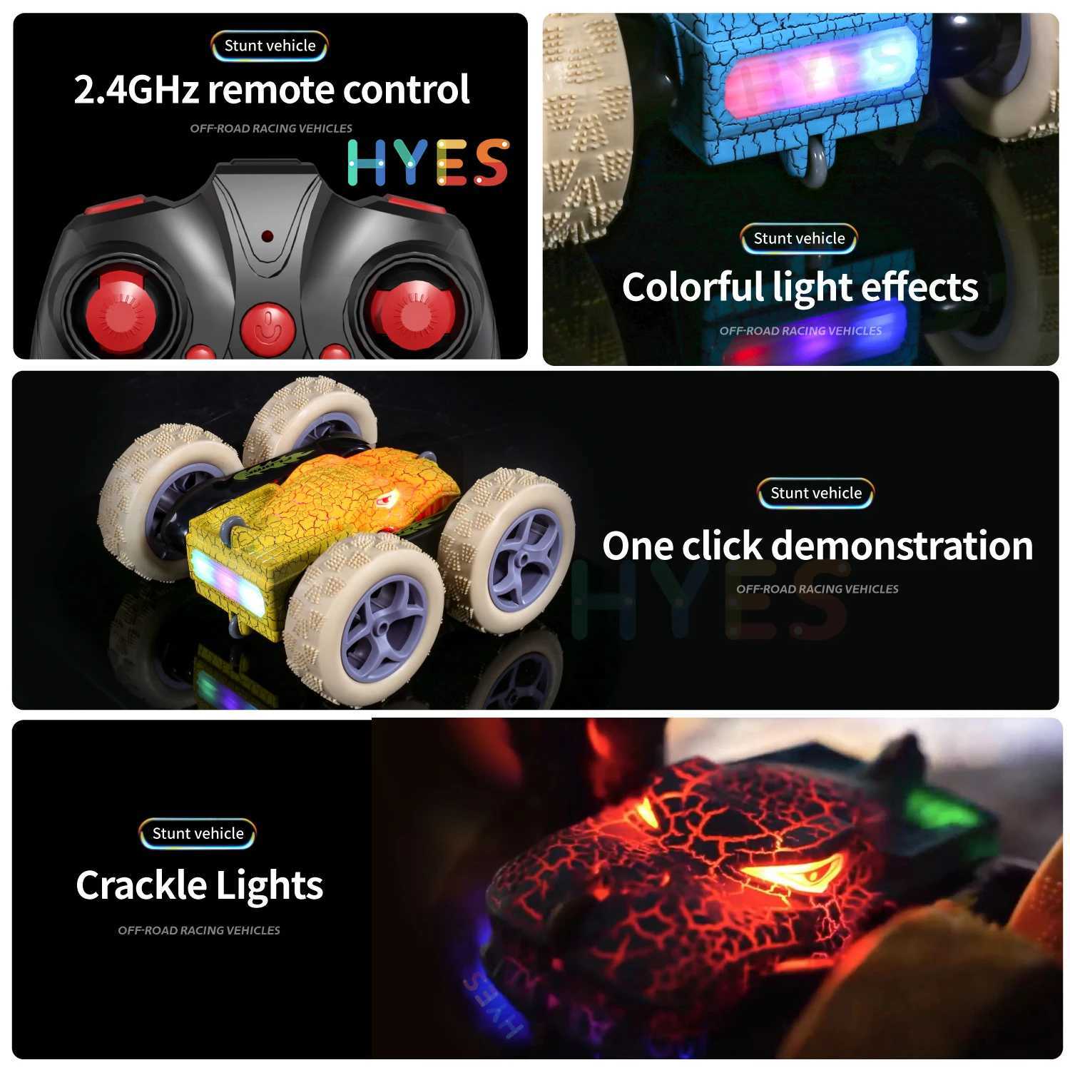 Free shipping Sudden Dinosaur RC Stunt 2.4G 5WD High Speed Double sided Tumbl Drift LED Light Remote Control Car Toy Children Adult Gift