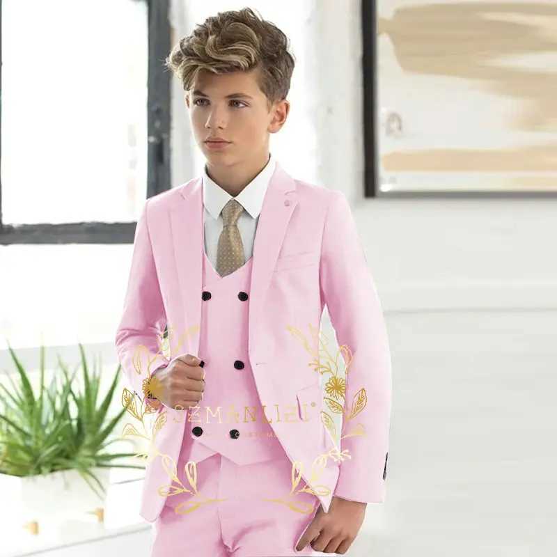 Suits Handsome Beige Boys Kids Suits Wedding Tuxedo Formal Jacket Vest Pants 3 Piece Set 3-16 Custom Sizes Clothes Child Blazer