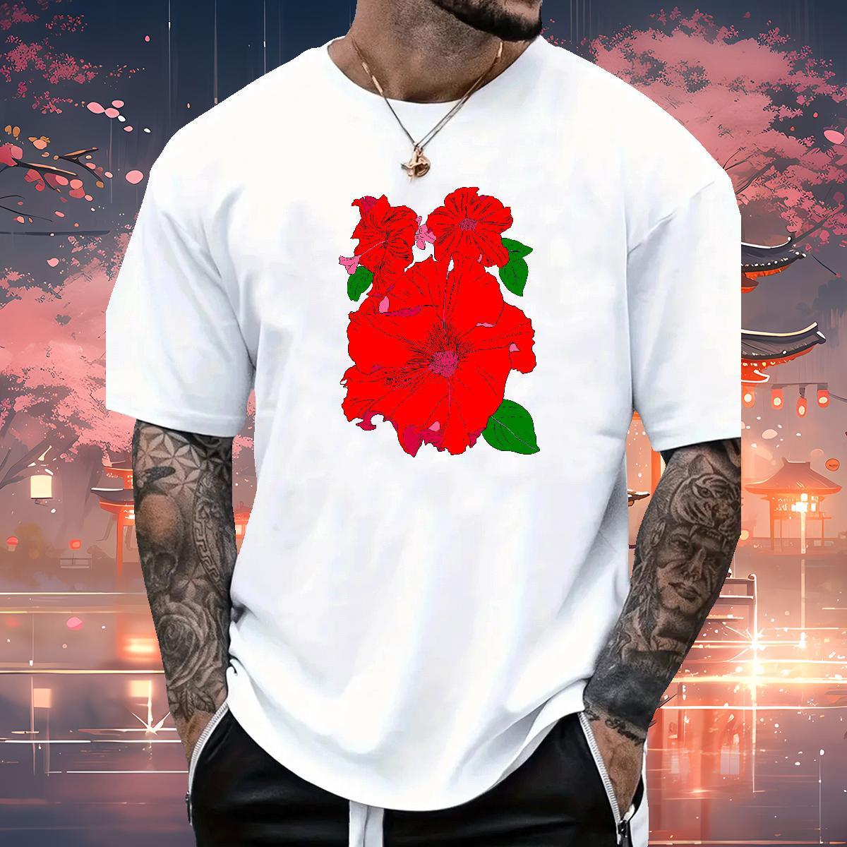 Fashion Man T Shirts 230g Cotton flower Outdoor Tops Pure Cotton Loose Mens Tshirts Custom Print Plus Size
