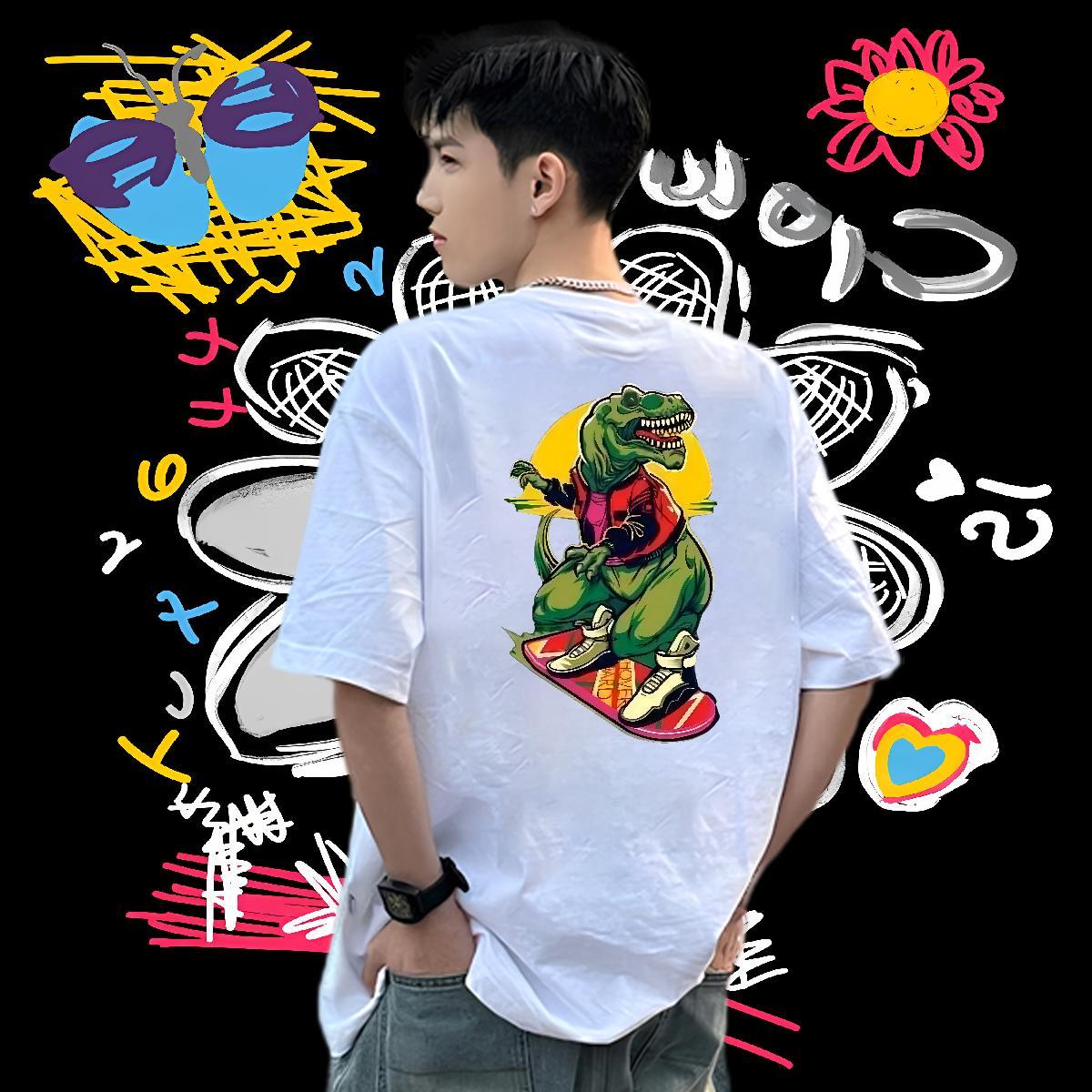Customized Mens T Shirts 100% Cotton 230g dinosaur Sport Clothings Breathable Crew Neck Comfortable Men Clothes T-Shirt Anime