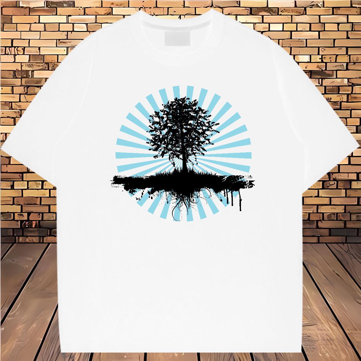 T shirt 230g 100% Cotton tree Daily Wear Breathable Short Sleeve White Plus Size Men Tees 2024 DIY Popular Tee Shirt