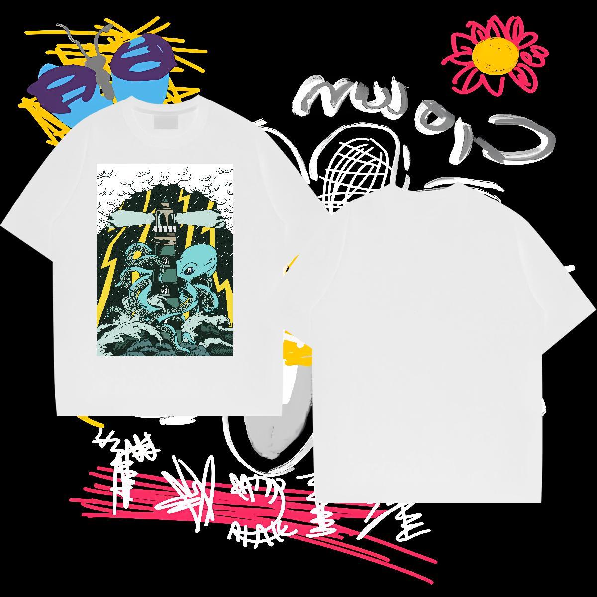 Fashion Design T Shirt For Man 230g Pure Cotton octopus Sports Casual Wear Breathable Crew Neck Unisex Couples T Shirts Skull