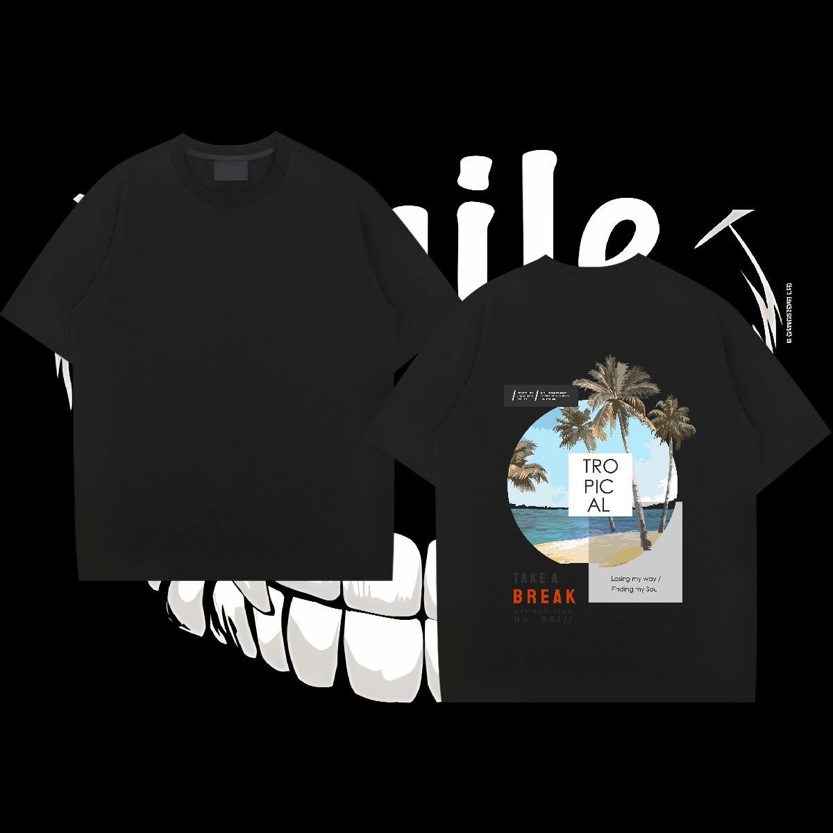 Designer Mens T Shirts 230g Pure Cotton beach Casual Beach Wear Breathable Crew Neck Classic Couples T Shirts Black Oversized