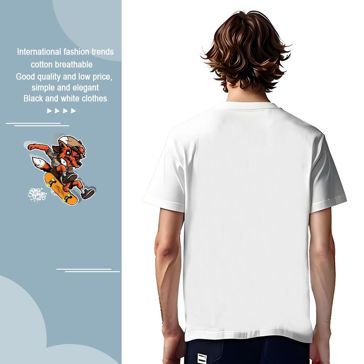 T Shirt For Man 230g Cotton wolf Sports Casual Crew Neck Graphic Men Tees Fashion New Soft Top Tees