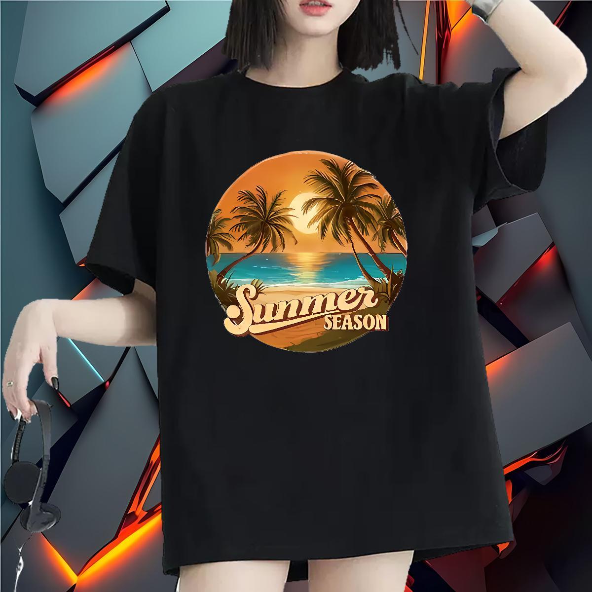 Free Shipping Womens T Shirts Comfortable Woman Tshirt Skull beach Sports Street Wear 230g Pure Cotton Fashion Tops Shirt