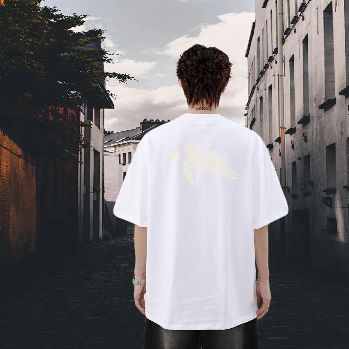 Free Shipping T Shirts Men 230g Cotton tortoise Street Casual Wear Breathable Crew Neck Comfortable Men Tees Graphic