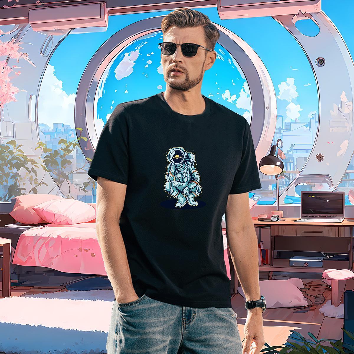 T-Shirts 230g Pure Cotton universe Beach Breathable Short Sleeve DIY Men Clothes T-Shirt Designer Comfortable Tees