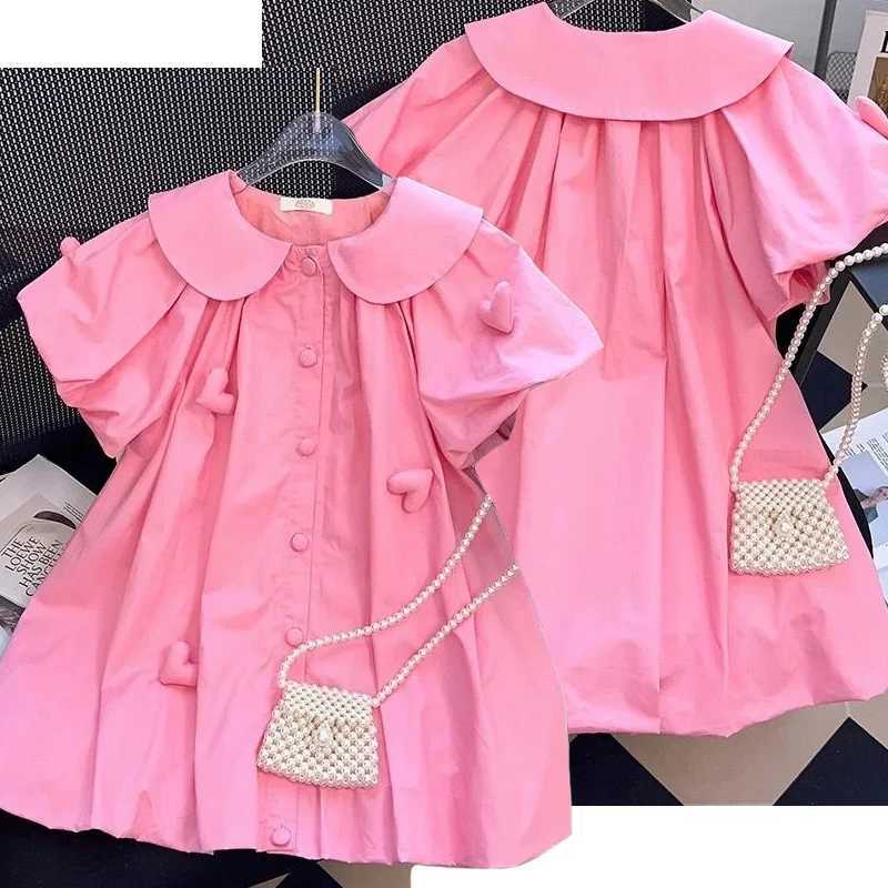 2-10 year summer girls dress cartoon heart-shaped decoration lapel princess dress girls childrens birthday gift clothingW240720