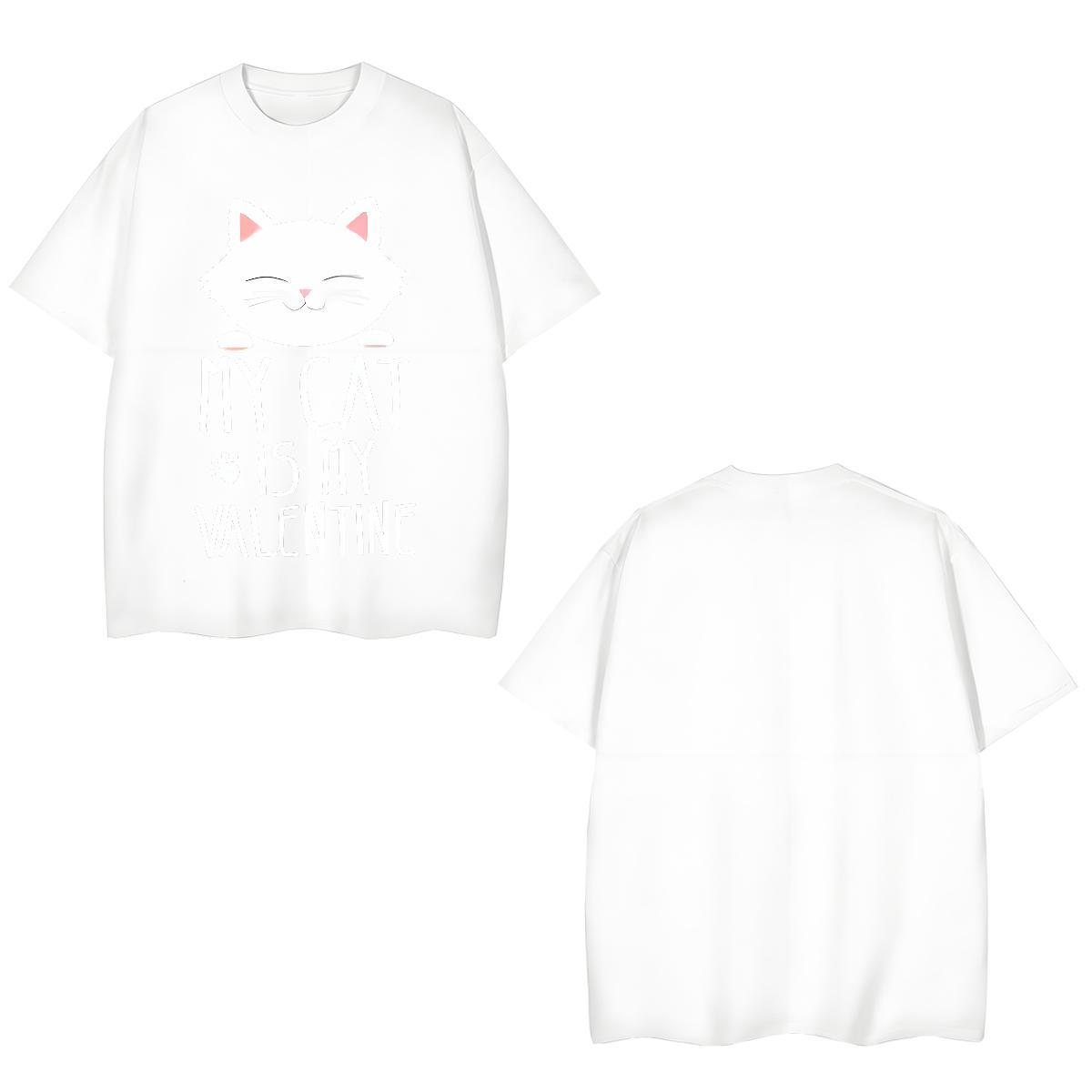 Loose Fit Tshirts 230g Pure Cotton cat Man T Shirts Beach Short Sleeve Soft Cartoon Printing L-4XL DIY Clothings
