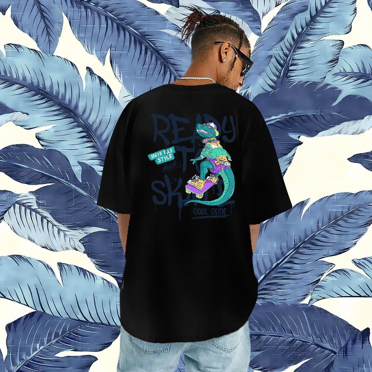 Fashion New Man T Shirts 230g 100% Cotton dinosaur Street Wear O-Neck Short Sleeve Comfortable Mens Tshirts Black Oversized