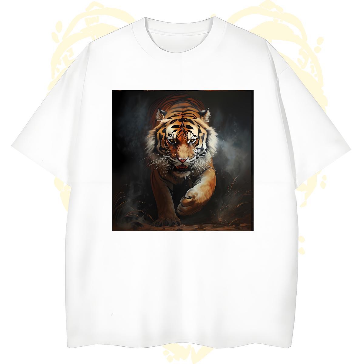 Unisex Men Clothes T-Shirt 230g Cotton tiger Men T Shirts Anime Printing Street Breathable DIY Designer Fashion Tees Shirts