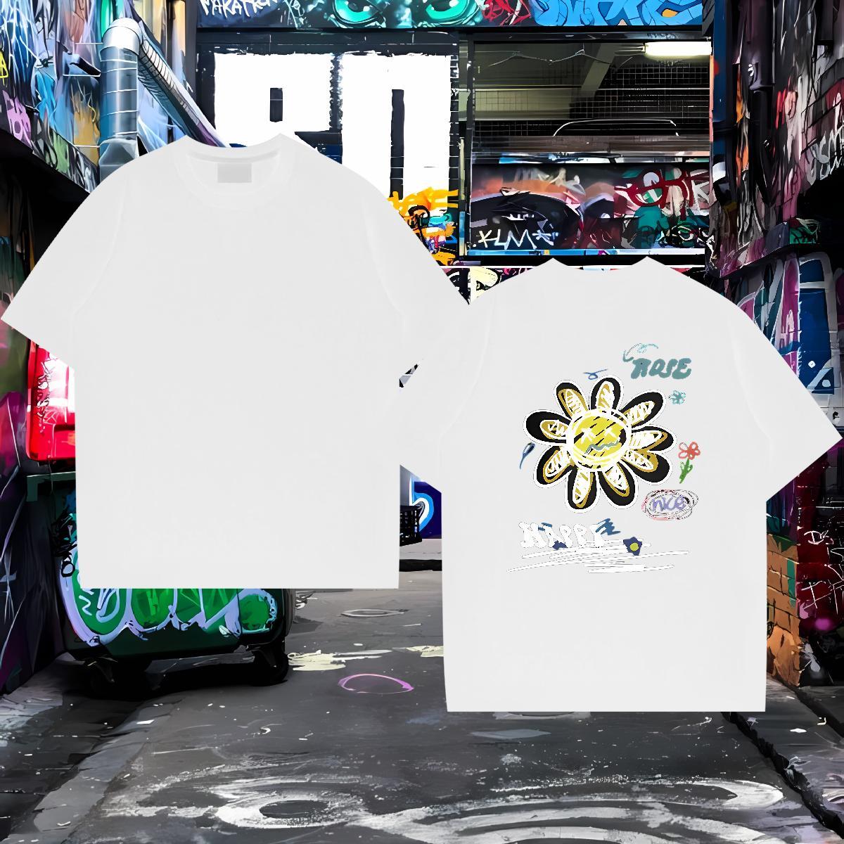 2024 DIY T Shirt For Man 230g Pure Cotton flower Anime Printing Street Clothes Breathable TOP Quality Men Tops Tees Floral Print