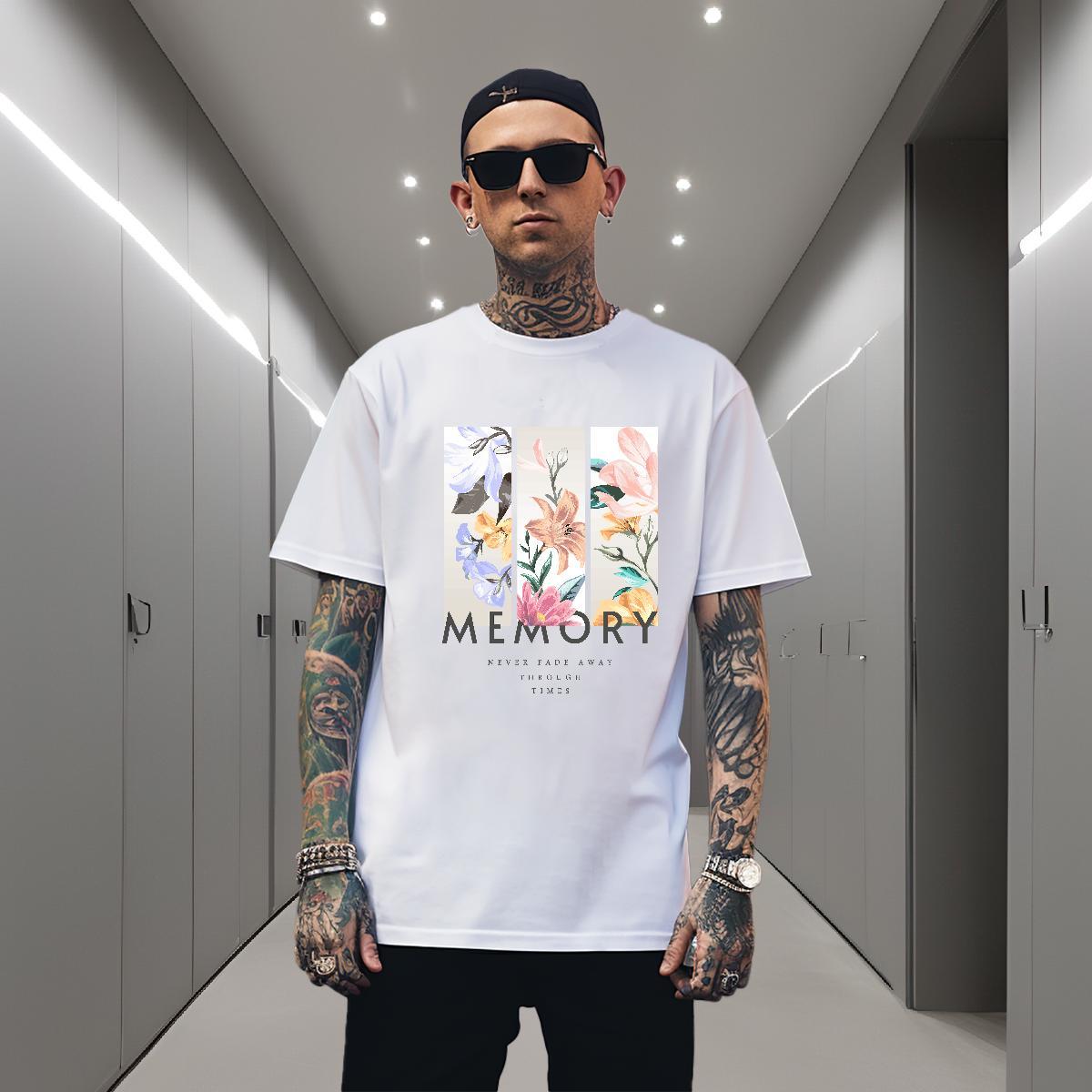 T Shirts Men 230g 100% Cotton flower Spring Summer Breathable Crew Neck Oversized Men Tshirts Fashion Free Shipping Tees Shirts