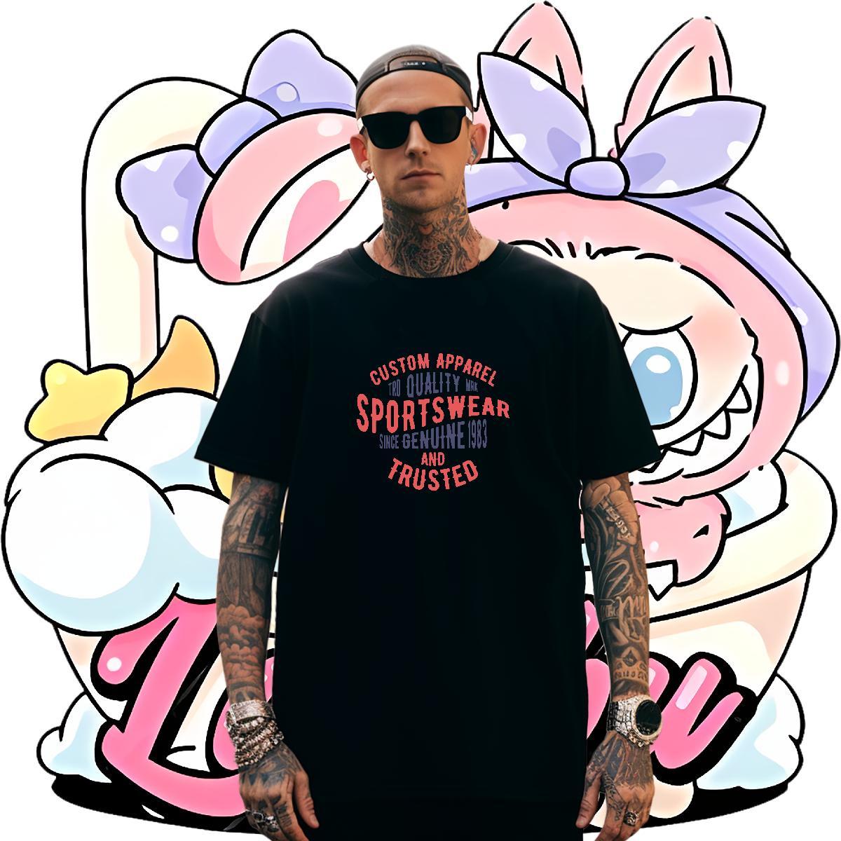 High Quality Men Clothes T-Shirt 230g Pure Cotton Daily Outfit letter Customized Print Crew Neck Breathable 2024 Summer T Shirts Men Polos