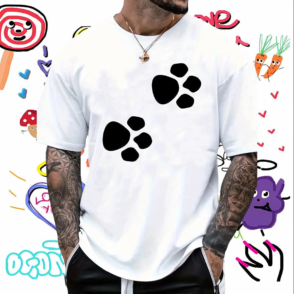 2024 Man T Shirts 230g Pure Cotton dog's paw Daily Outfit Tops Short Sleeve O-Neck Brand Couples T Shirts Graphic