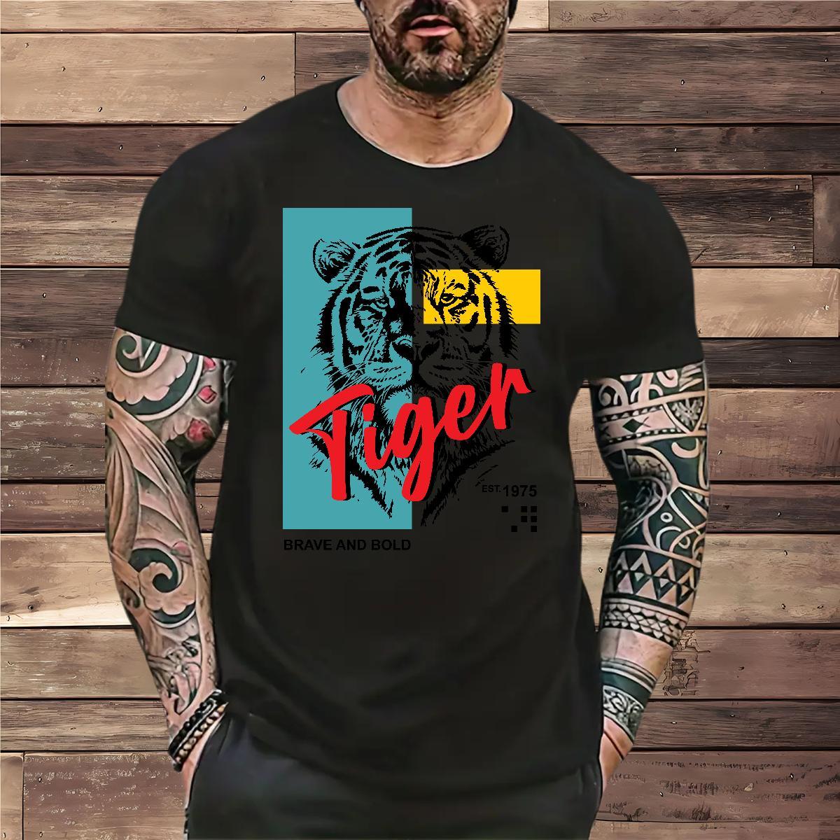 Brand T-Shirts for Men 100% Cotton 230g tiger Street wear Hip Hop Wear Breathable Soft Unisex Couples T Shirts Floral Print