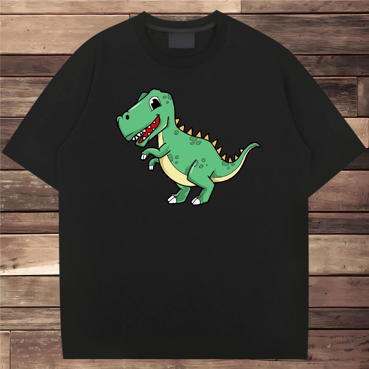 New Designer T Shirts Men 230g Cotton dinosaur Daily Outfit Top Tees Crew Neck Unisex Men Tees Customized