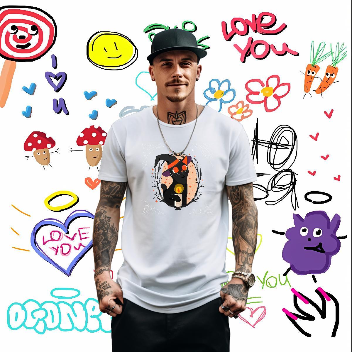 New T-Shirts 230g Cotton cat Casual Tshirts Breathable TOP Quality Men Tshirts DIY Printed