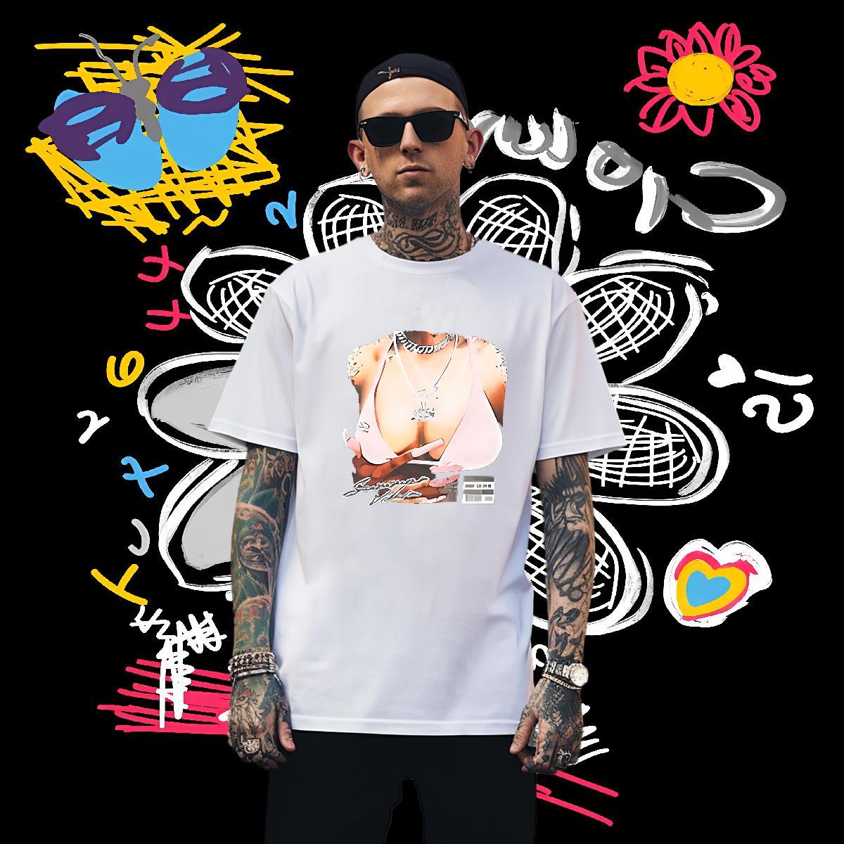 T Shirts Men 230g Pure Cotton chest Hip Hop Breathable Short Sleeve Graphic Men Clothes T-Shirt Fashion Design TOP Quality Tees Shirts