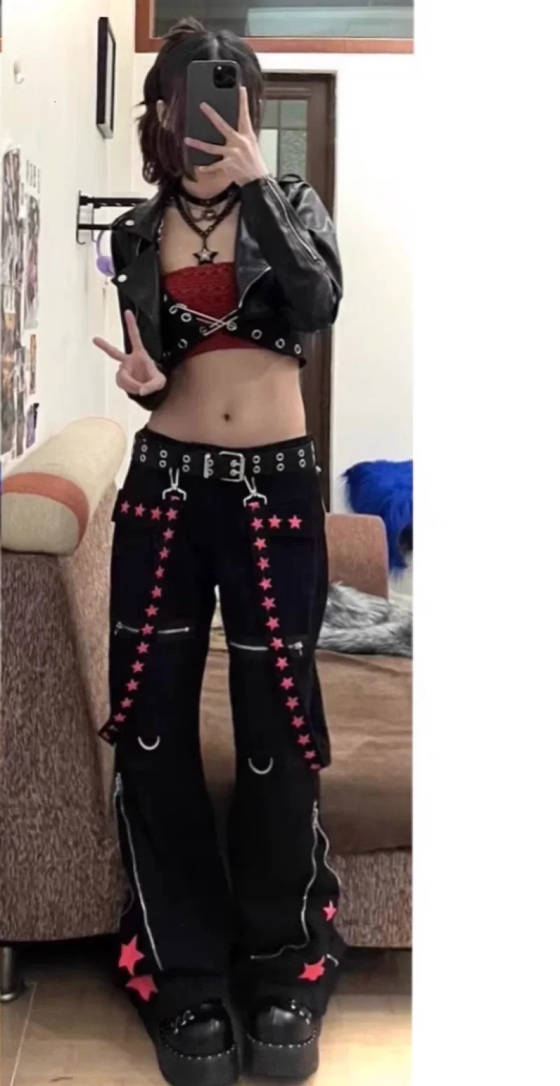 Autumn Winter Straight Tube Y2k Jeans Ladies Darkness European and American Style Womens Pants Star Print Baggy Pants Woman 240806