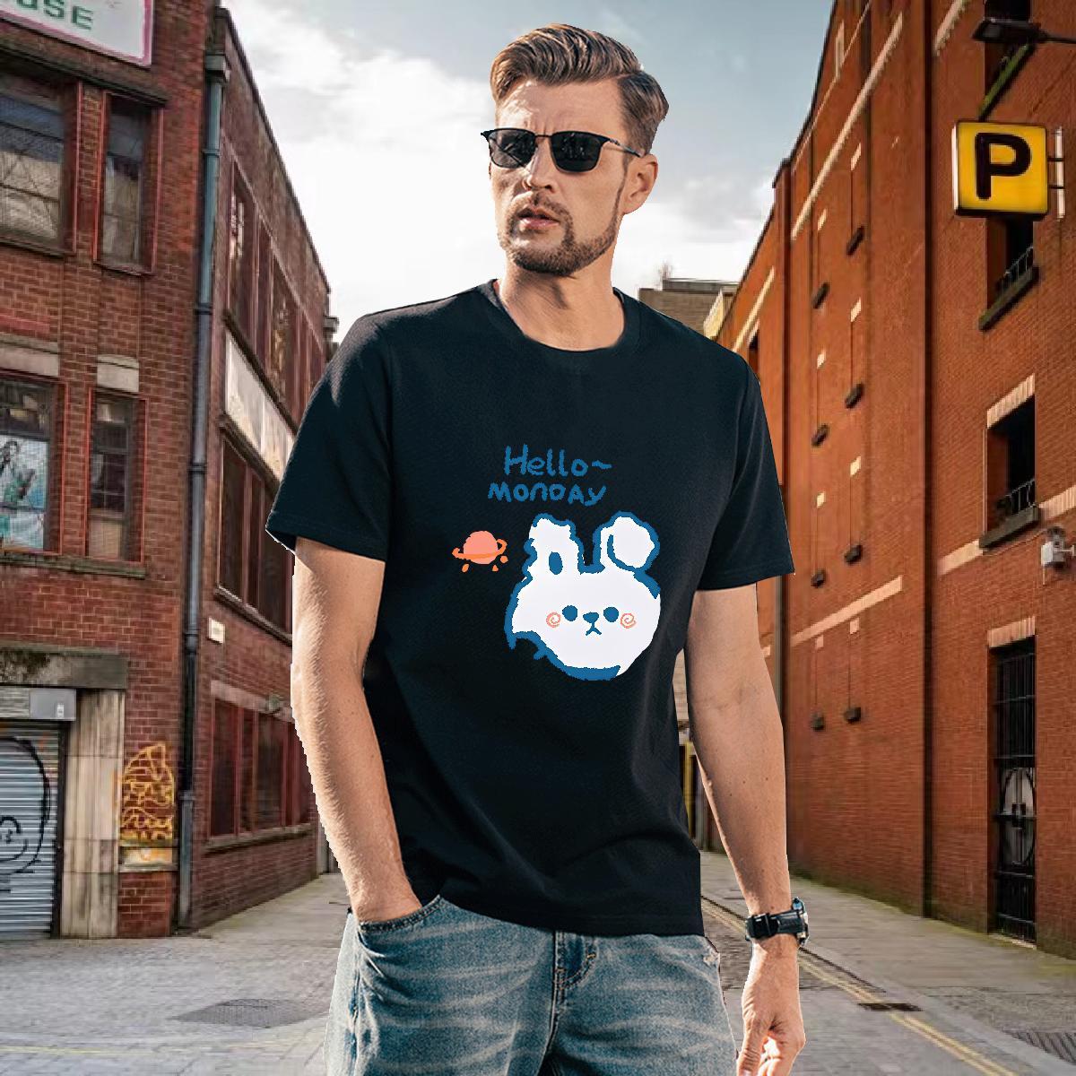 Wholesale Men Tees 100% Cotton 230g rabbit T Shirt For Man Anime Printing Street Crew Neck Breathable Customized Print Free Shipping Tees Shirts