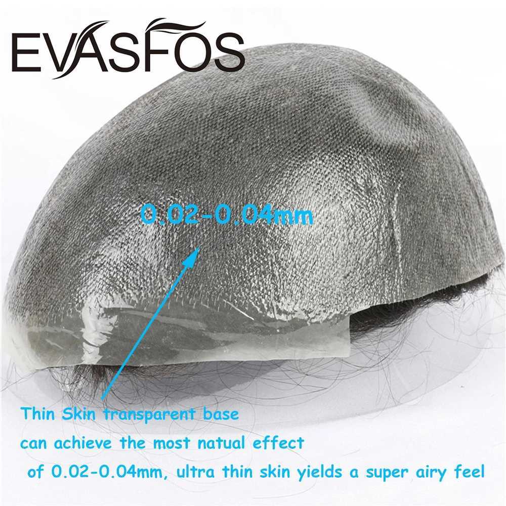 EVASFOS 0.02-0.04mm Super Thin Skin Mens Toupee Natural European Male Wig Prosthesis Hair System For MenM240806