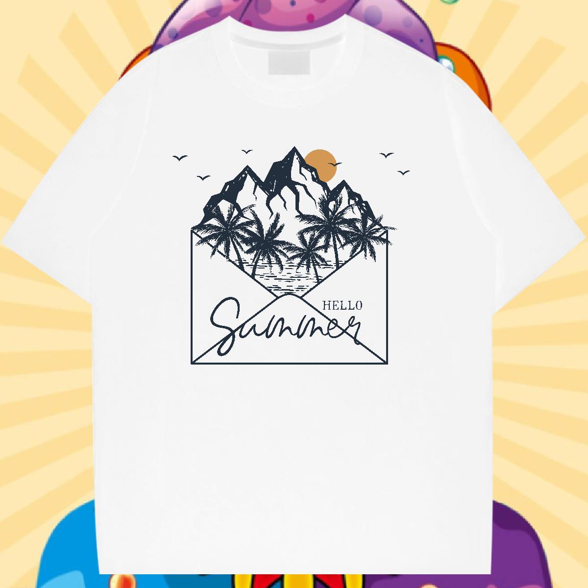 2024 T Shirts Men 230g Pure Cotton sea Casual Beach Tops Breathable Crew Neck Soft Men Tops Tees Cartoon Print