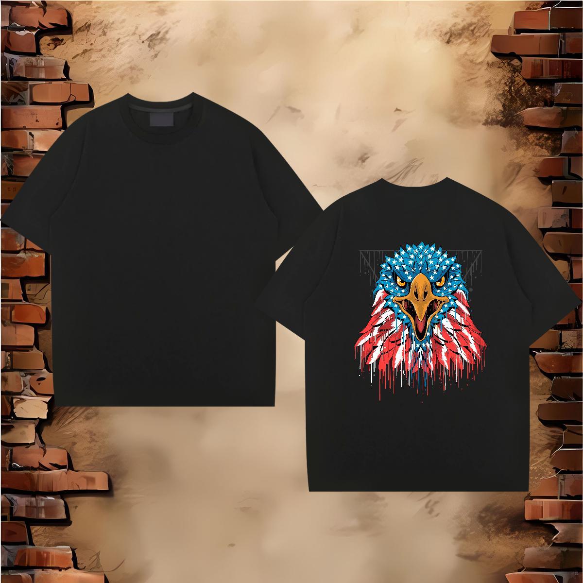 Classic Casual T Shirt For Man 230g 100% Cotton eagle High Street Hip Hop Tee Shirt Short Sleeve O-Neck Cool Couples T Shirts DIY Printed