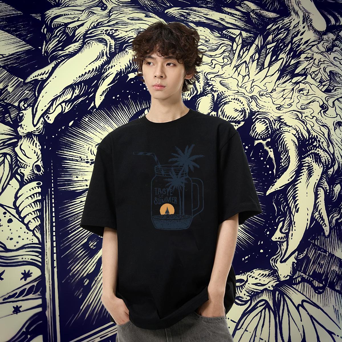 Loose Tshirts 230g 100% Cotton Casual Daily Wear sun DIY Anime Pure Cotton Fashion New T Shirts Men Tops Shirt