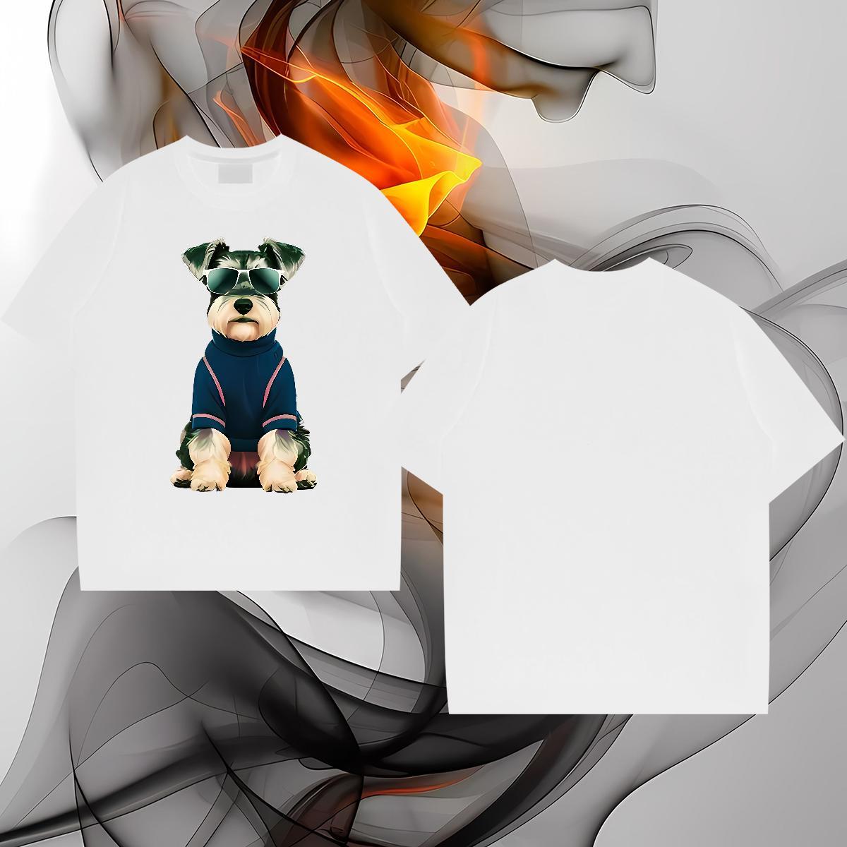 2024 Designer T Shirts Men 230g Pure Cotton dog Street Wear Clothings Breathable Short Sleeve Loose Fit Men Tops Tees Floral Print