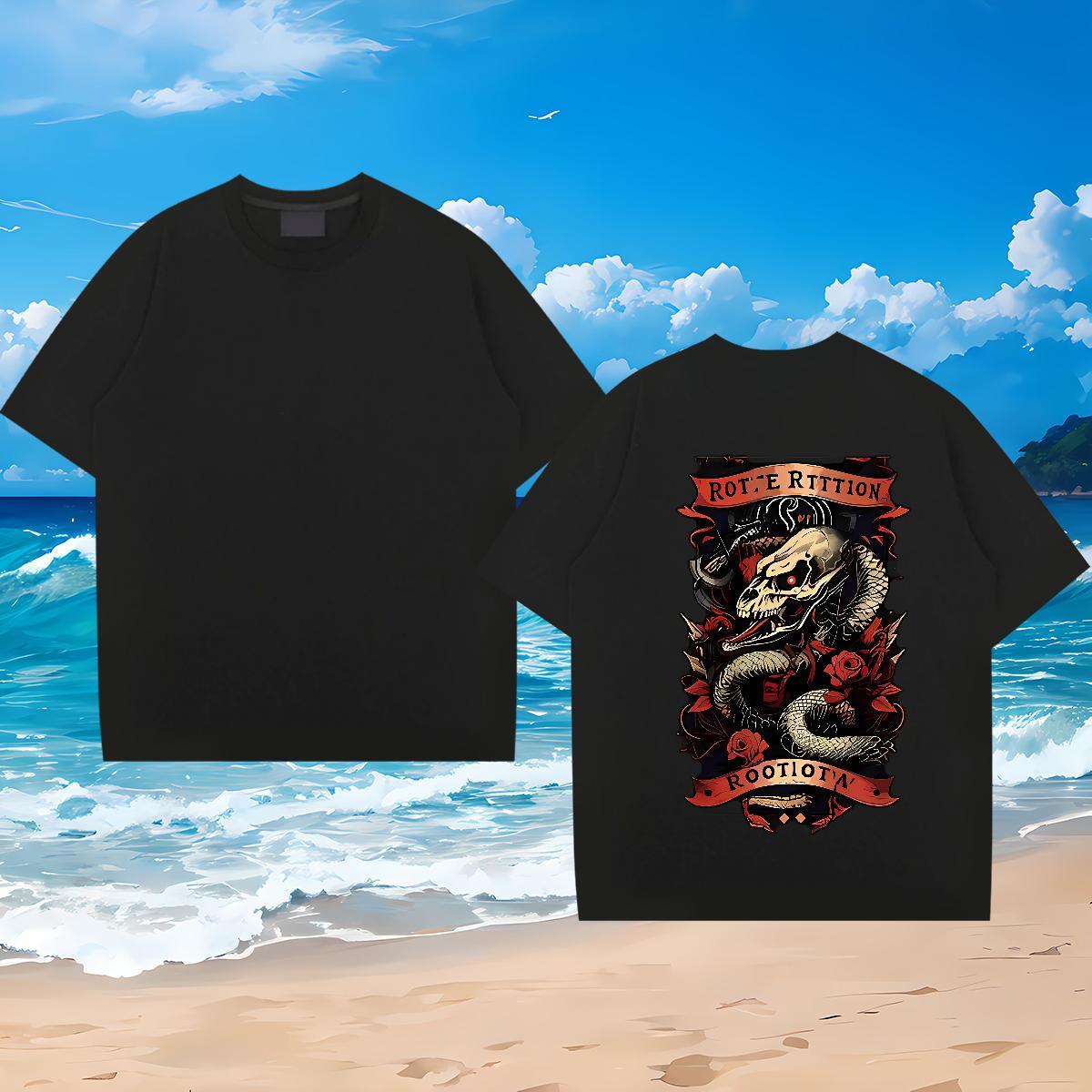 Stylist T Shirts Men 230g Pure Cotton snake Hip Hop Street Tees Shirts Breathable Soft Classic Men Clothes T-Shirt Black Oversized