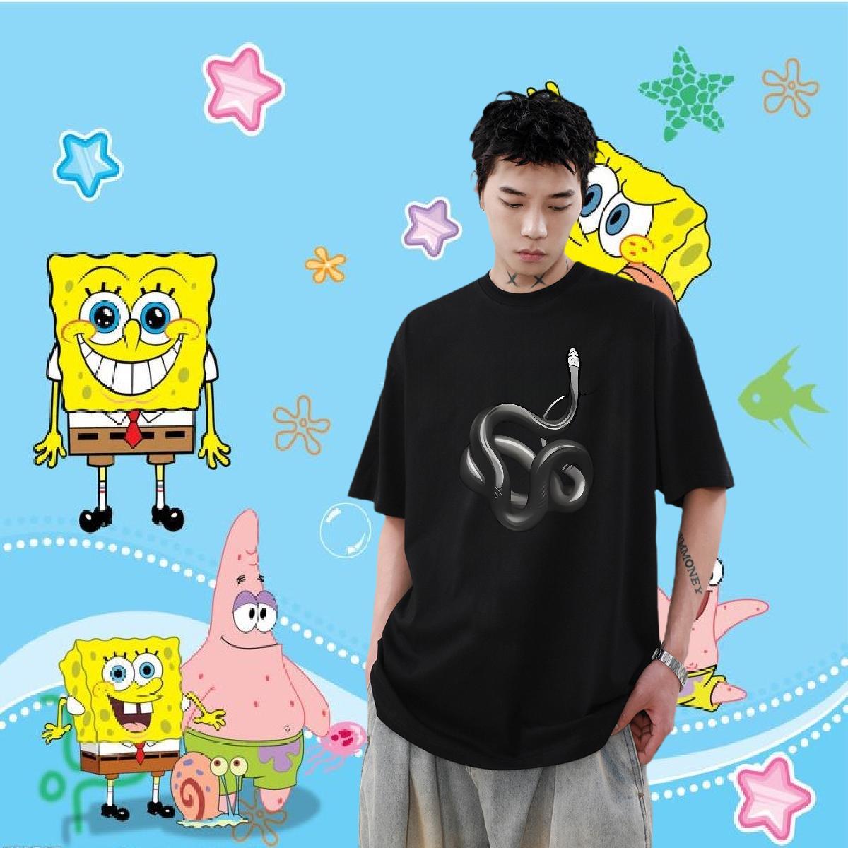 Factory Direct T-Shirts for Men 230g Pure Cotton snake Street Casual Clothes Breathable Soft Loose Fit Tshirt for Man Woman Plus Size Cartoon
