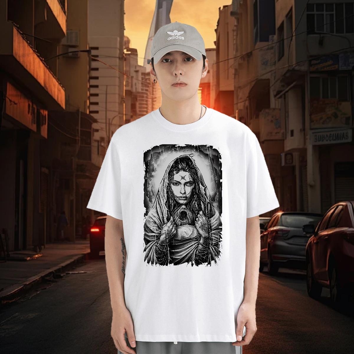 T Shirts Men 100% Cotton 230g nun Street Wear Round Neck Short Sleeve Cartoon Printing L-4XL Men Tees Fashion Design Classic Tshirts