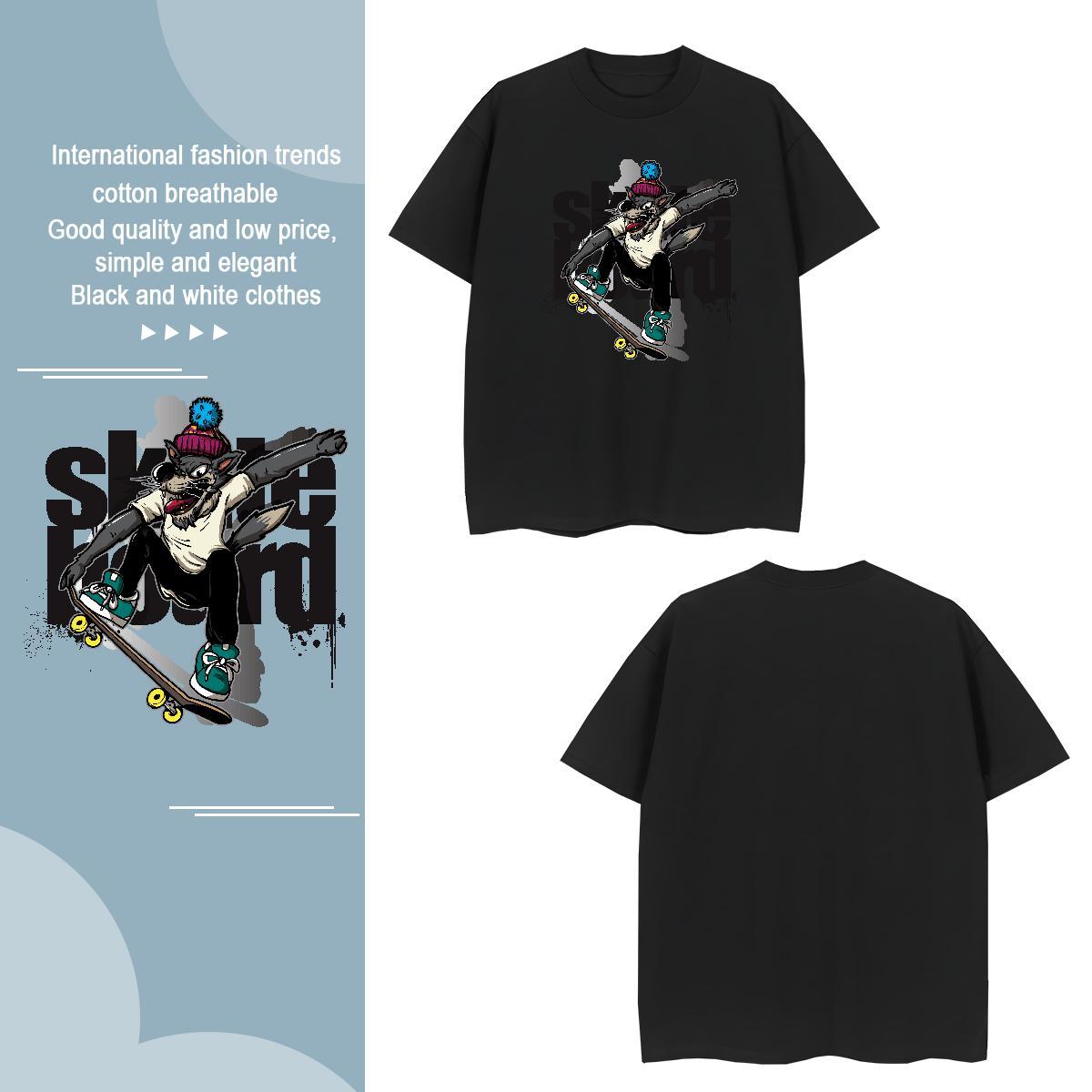 T-Shirts for Men 230g 100% Cotton wolf Street Wear Breathable Short Sleeve Black White Men Tees Fashion Soft Clothes