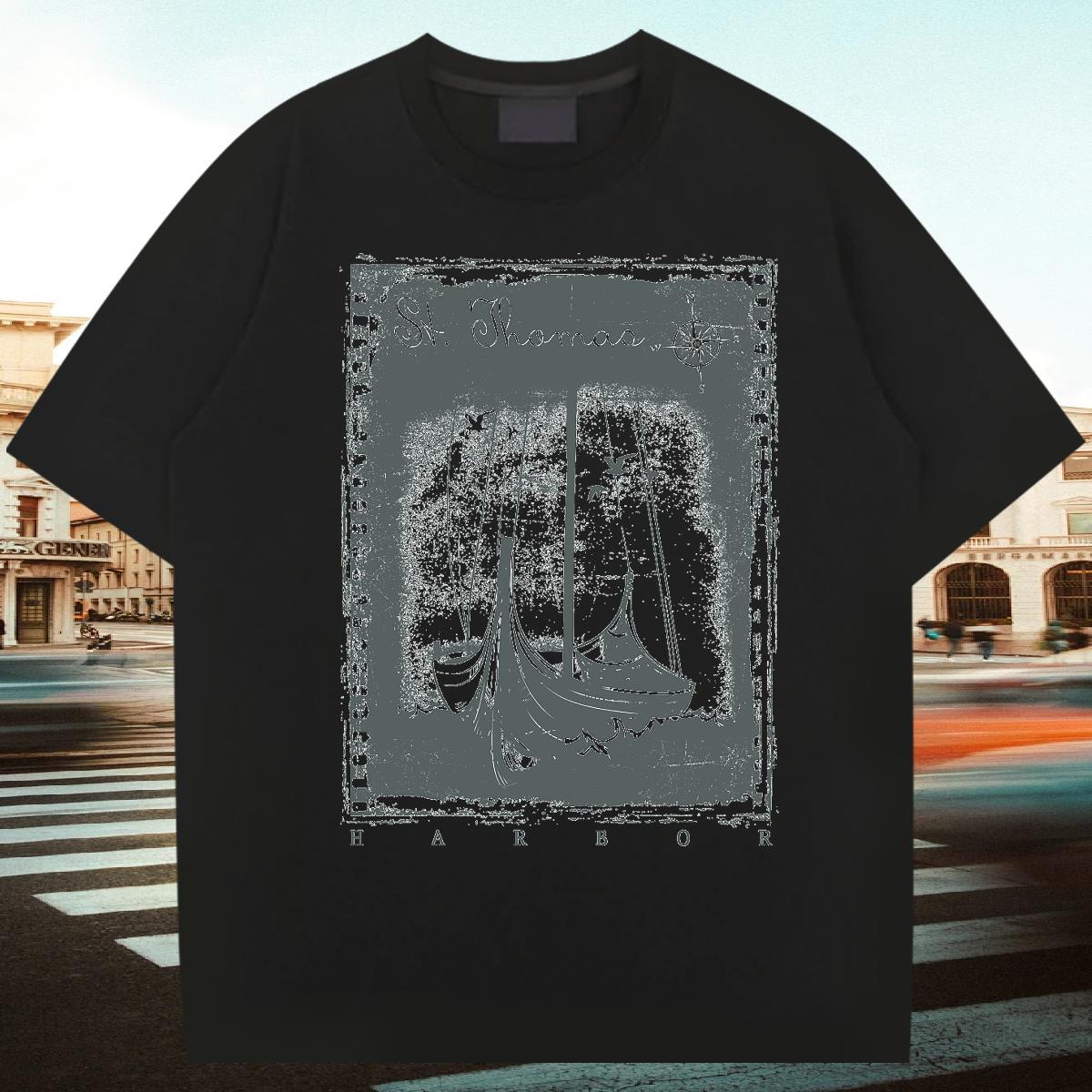 TOP Quality Men Tshirts 100% Cotton 230g Sport black and white Plus Size Cartoon Pure Cotton DIY T Shirt For Man Tee Shirt