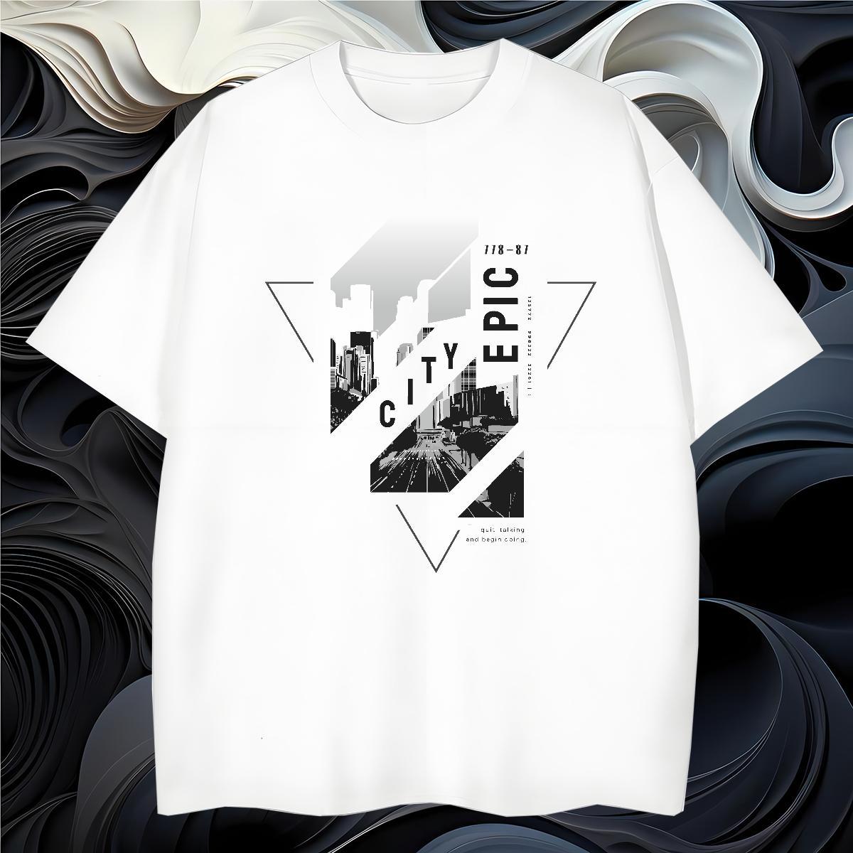 Free Shipping Mens T Shirts 230g Pure Cotton Tall buildings, streets Street wear Hip Hop Clothings O Neck Short Sleeves Wholesale Men Tops Tees Custom