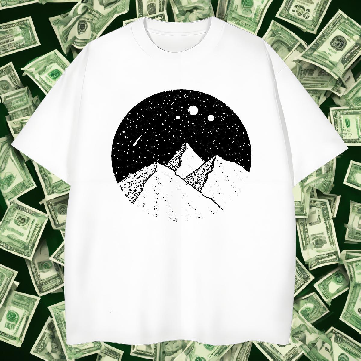 Loose Men Tees 230g Pure Cotton Street Casual mountains Custom Cartoon Breathable Fashion Design T-Shirts for Men Wear